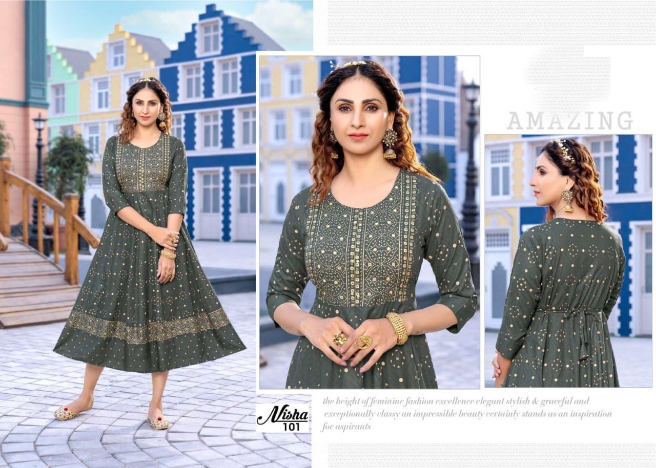 Golden Nisha New Festive Wear Rayon Printed Long Kurti Collection